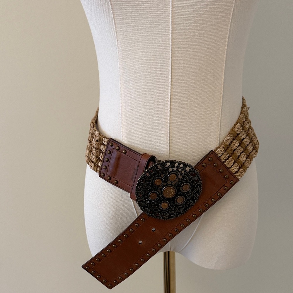 Braided Tan Belt with Black Accents